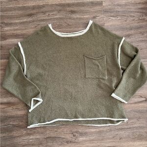Olive Green Women's Terry Sweater with Pocket